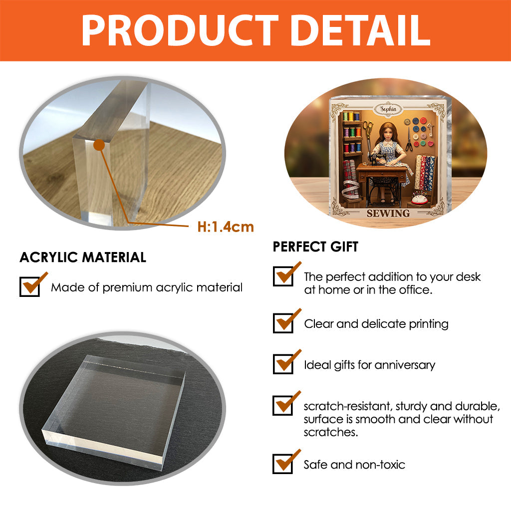 Juste une fille qui aime coudre - Plaque acrylique personnalisée sur mesure pour la couture