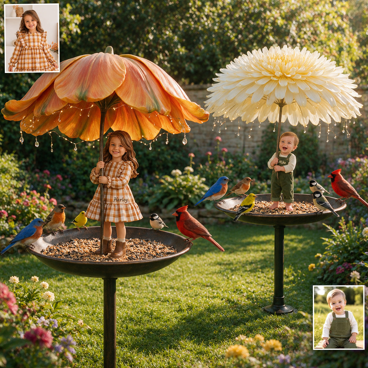 Custom Any Photo And Flower - Personalized Kid Bird Feeder/ Bath