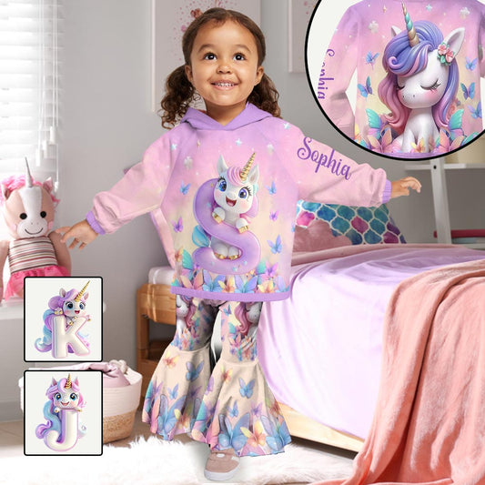 Ensemble licorne mignonne - Sweat à capuche et legging évasé personnalisés pour enfant