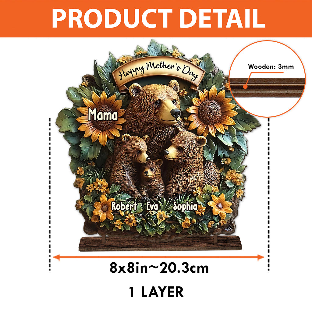 Maman Ours - Décoration personnalisée pour maman, 1 grand plateau autoportant