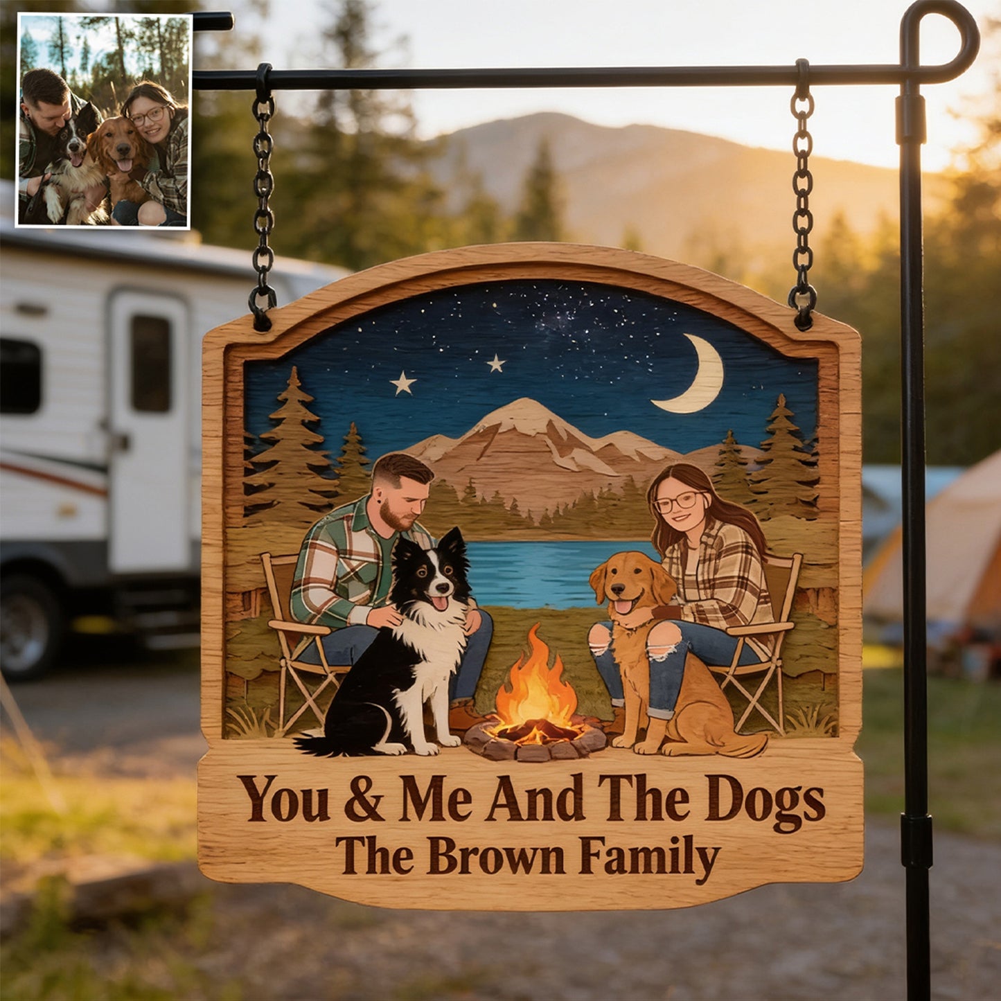 Our Happy Place - Personalized Camping Wood Sign With Stake
