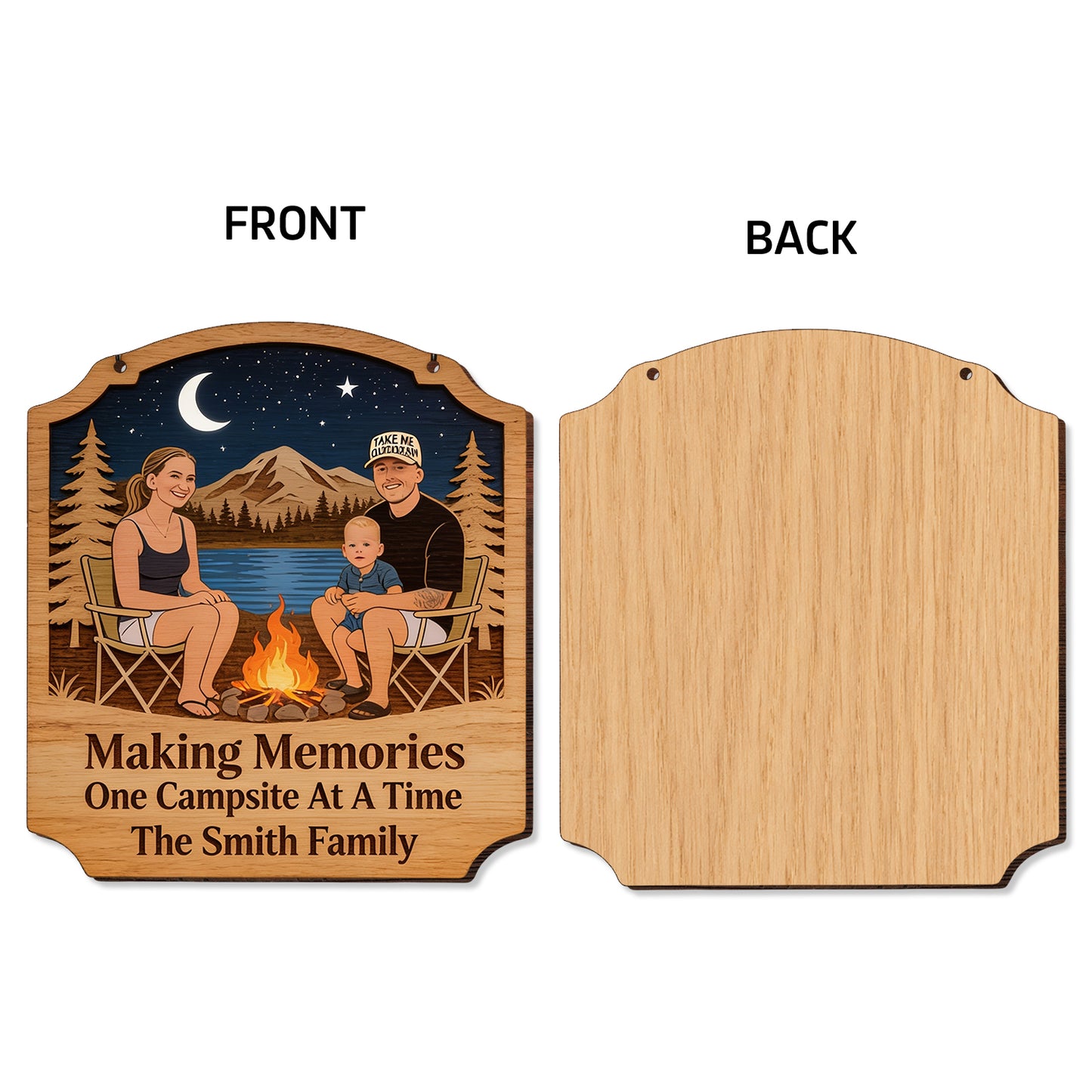 Our Happy Place - Personalized Camping Wood Sign With Stake