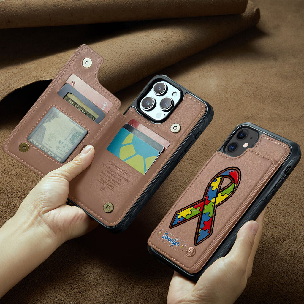 Sensibilisation à l'autisme - Étui portefeuille personnalisé pour téléphone portable