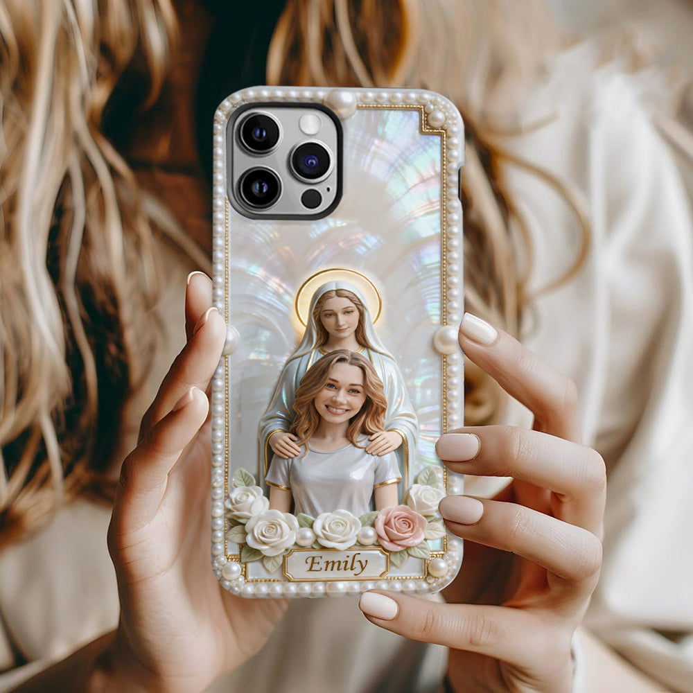 Blessed Virgin Mary Custom From Photo - Pearl & Roses - Personalized Christian Full Print Phone Case