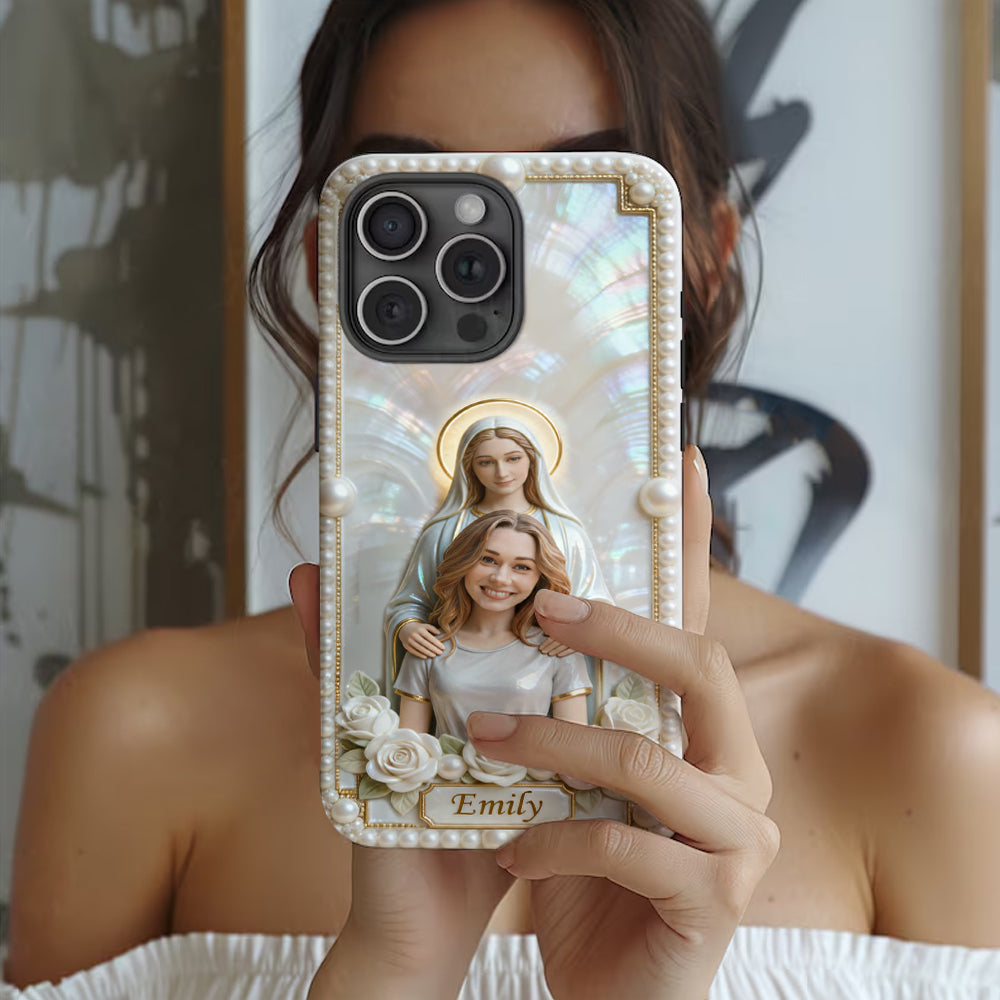 Blessed Virgin Mary Custom From Photo - Pearl & Roses - Personalized Christian Full Print Phone Case