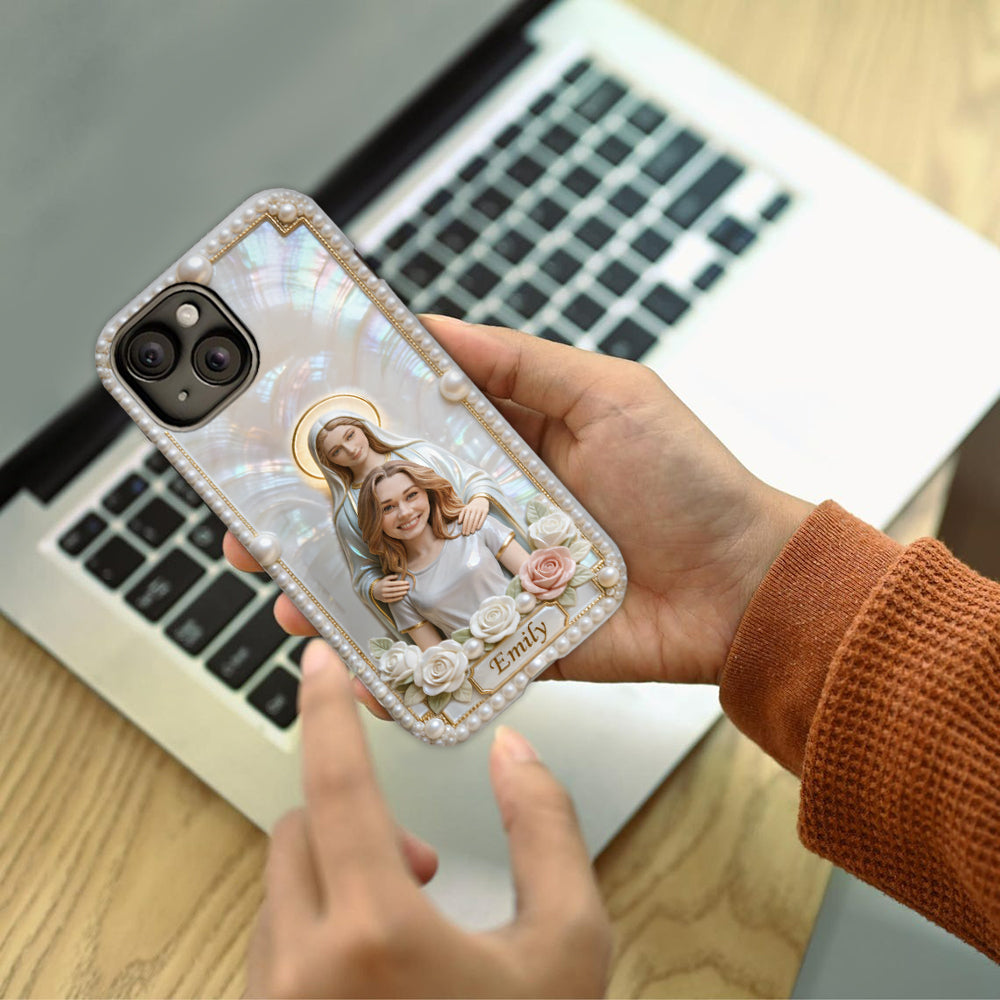 Blessed Virgin Mary Custom From Photo - Pearl & Roses - Personalized Christian Full Print Phone Case