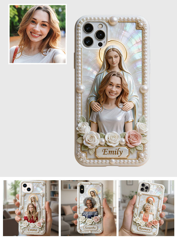 Blessed Virgin Mary Custom From Photo - Pearl & Roses - Personalized Christian Full Print Phone Case