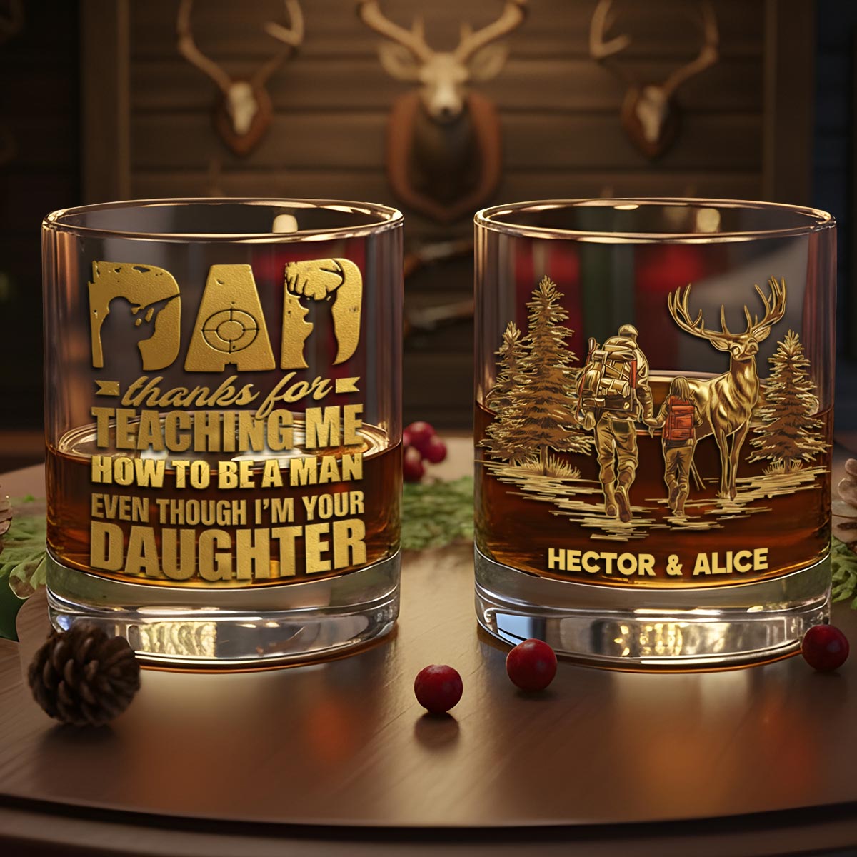 Merci de m'avoir appris à être un homme - Verre à whisky de chasse personnalisé