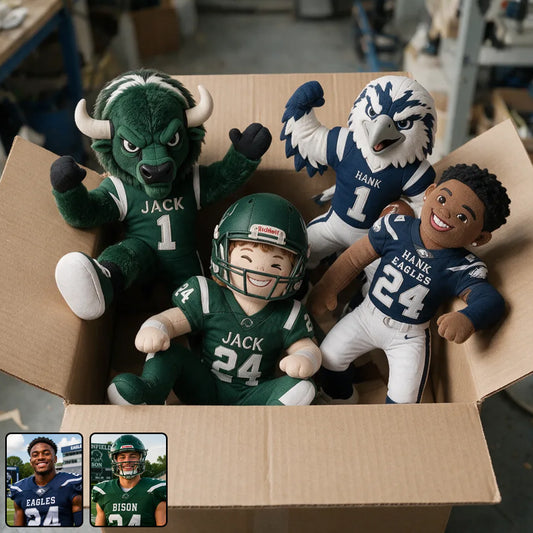 Custom Mascot & Player Plush Doll - Personalized Football Posable Plush Doll