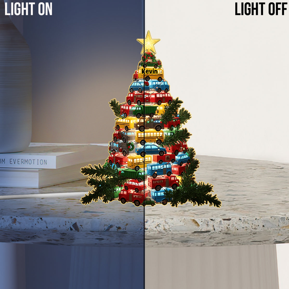 Veilleuse LED personnalisée pour enfant, motif voitures, Noël