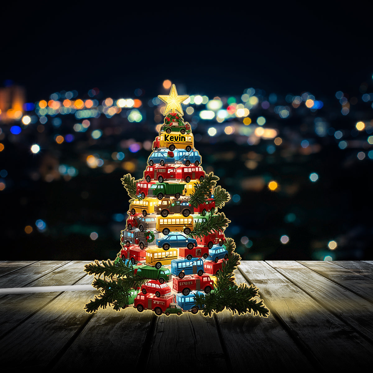 Veilleuse LED personnalisée pour enfant, motif voitures, Noël