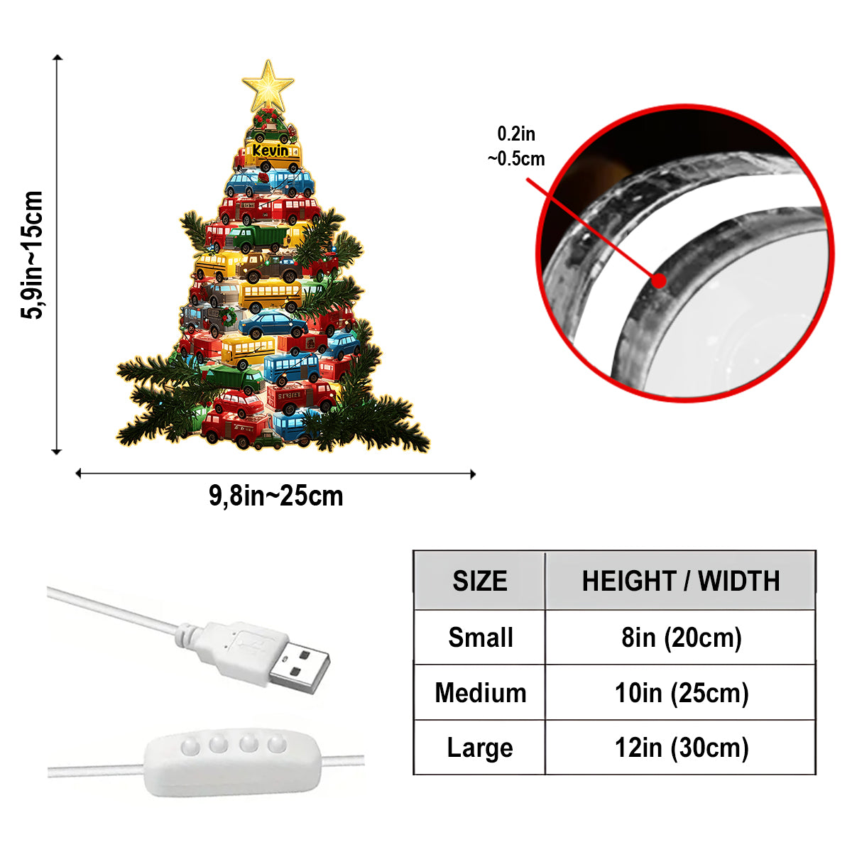 Veilleuse LED personnalisée pour enfant, motif voitures, Noël