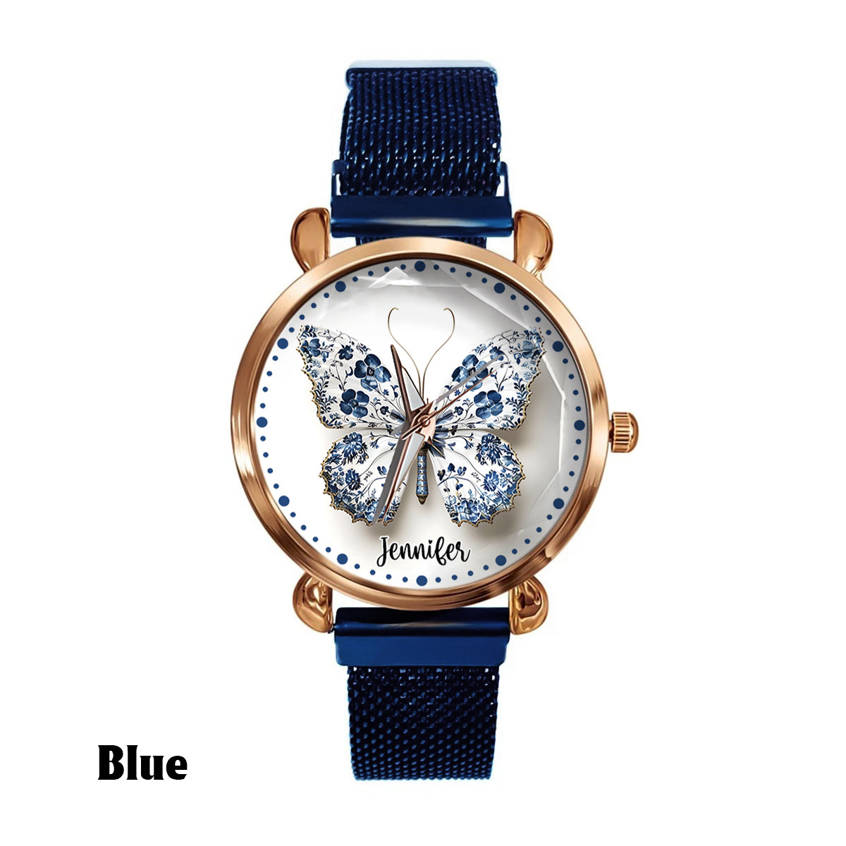 Montre-bracelet papillon personnalisée style Toile de Jouy pour femme