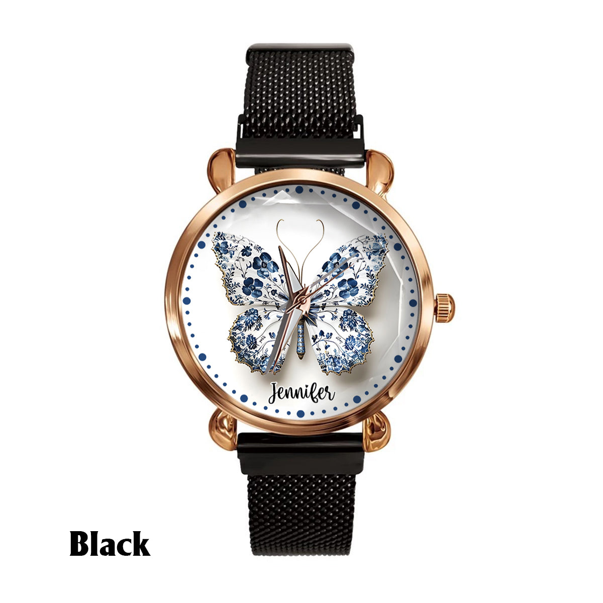 Montre-bracelet papillon personnalisée style Toile de Jouy pour femme