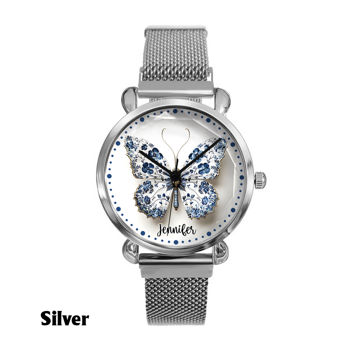 Montre-bracelet papillon personnalisée style Toile de Jouy pour femme