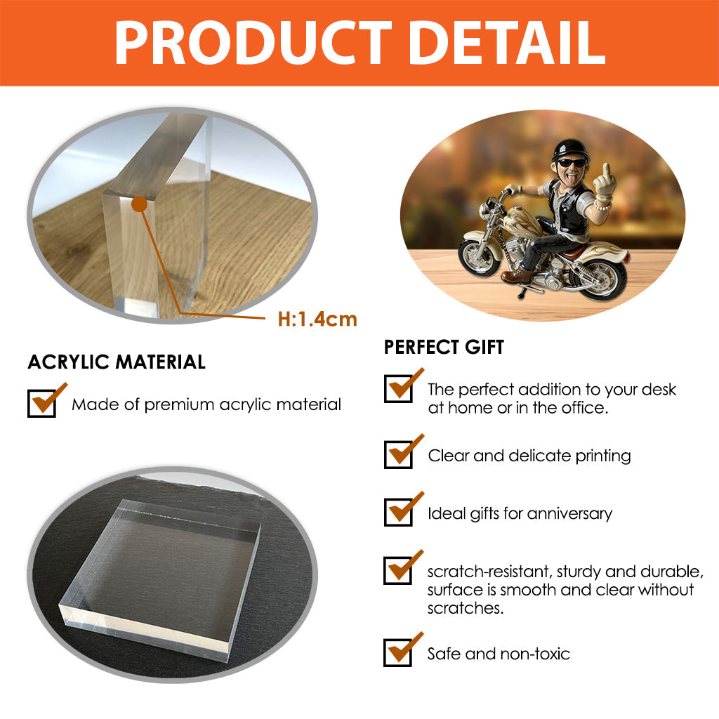 Cadeau humoristique pour motard - Plaque acrylique personnalisée en forme de motard