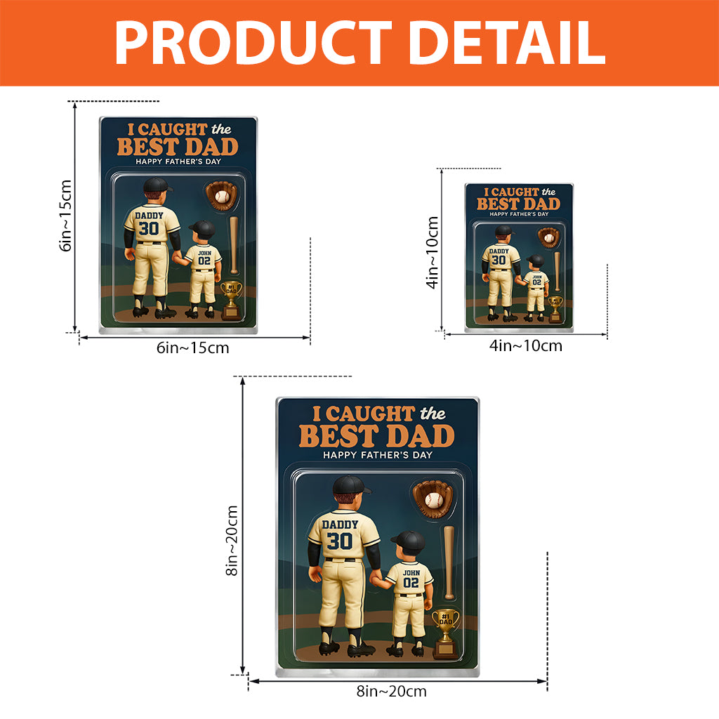 Figurine personnalisée de baseball « J’ai attrapé le meilleur papa, grand-père » - Plaque acrylique personnalisée en forme de balle de baseball