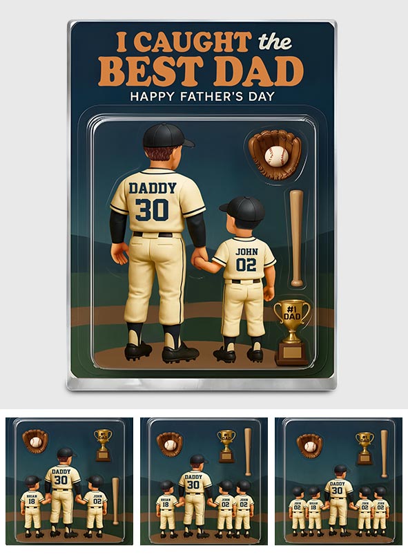 Figurine personnalisée de baseball « J’ai attrapé le meilleur papa, grand-père » - Plaque acrylique personnalisée en forme de balle de baseball