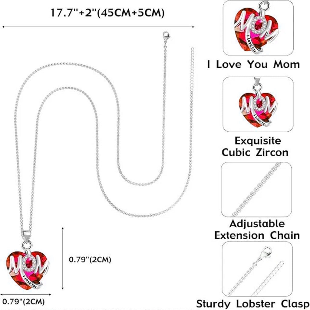 Collier pendentif en forme de cœur « Je t'aime » pour maman