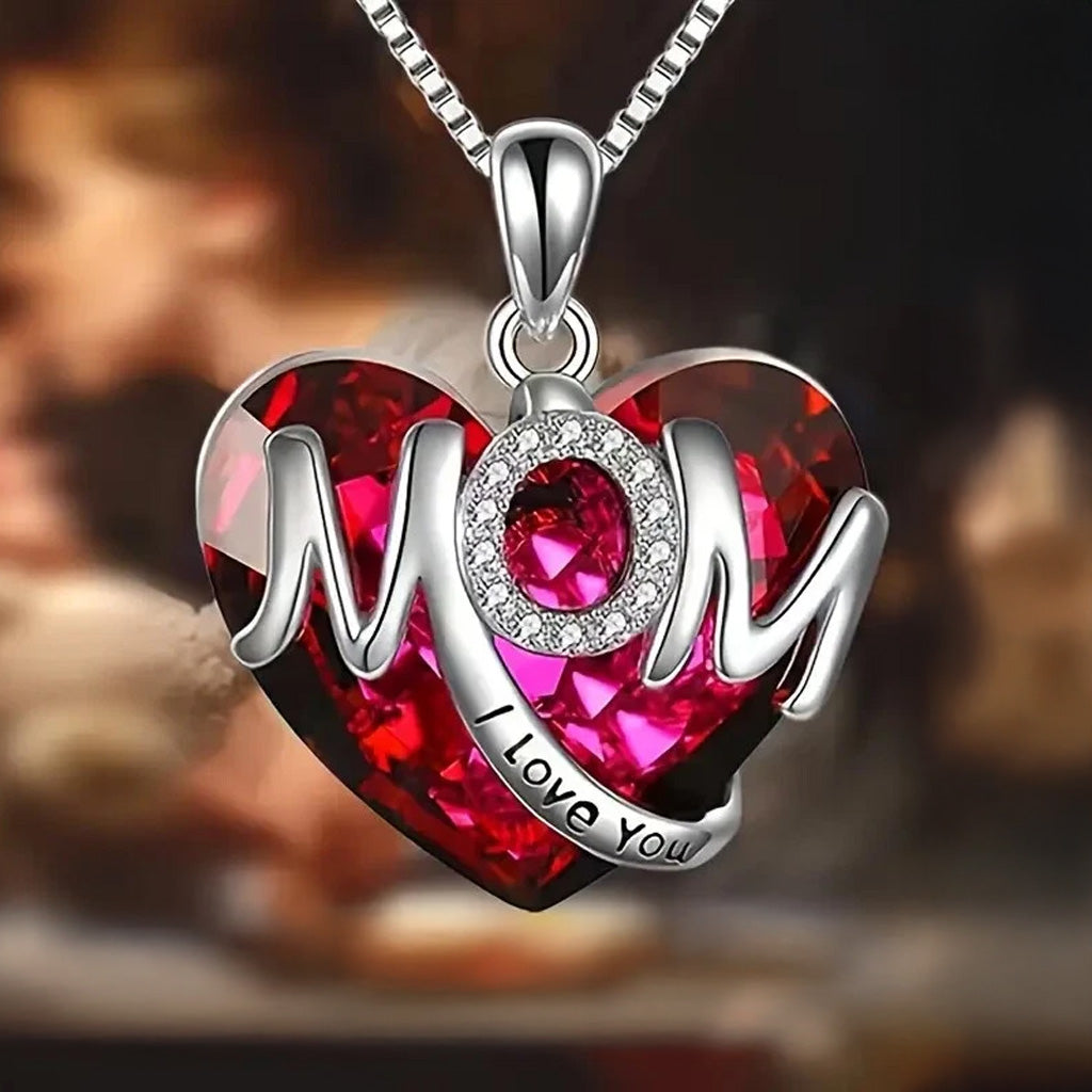 Collier pendentif en forme de cœur « Je t'aime » pour maman
