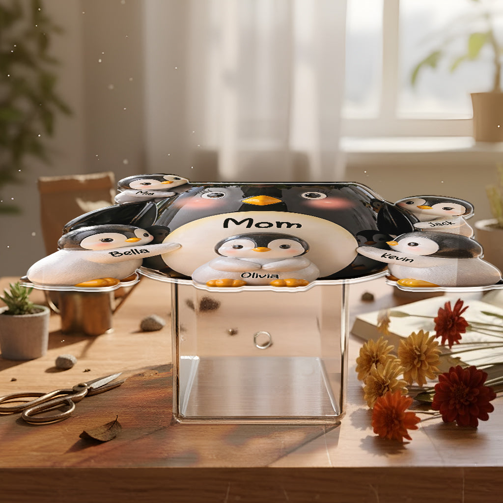 Idée Cadeau Maman, Amoureux des Pingouins - Pot Acrylique Personnalisé