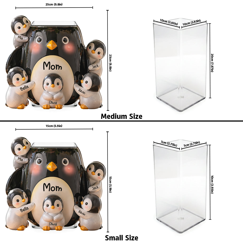 Idée Cadeau Maman, Amoureux des Pingouins - Pot Acrylique Personnalisé