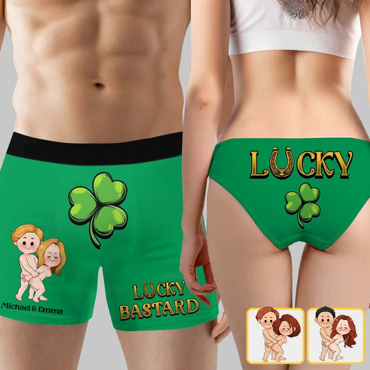 Lucky & Lucky Bastard - Slips personnalisés pour femmes et boxers pour hommes à l'occasion de la Saint-Patrick