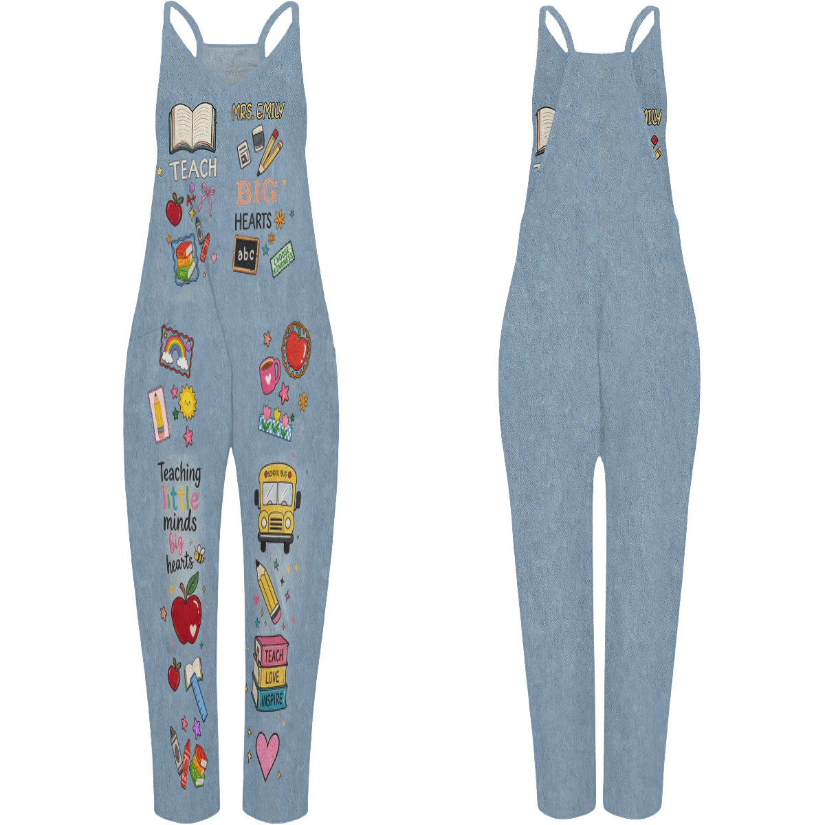 Big Hearts - Personalized Teacher Loose-Fit Overalls/ Rompers