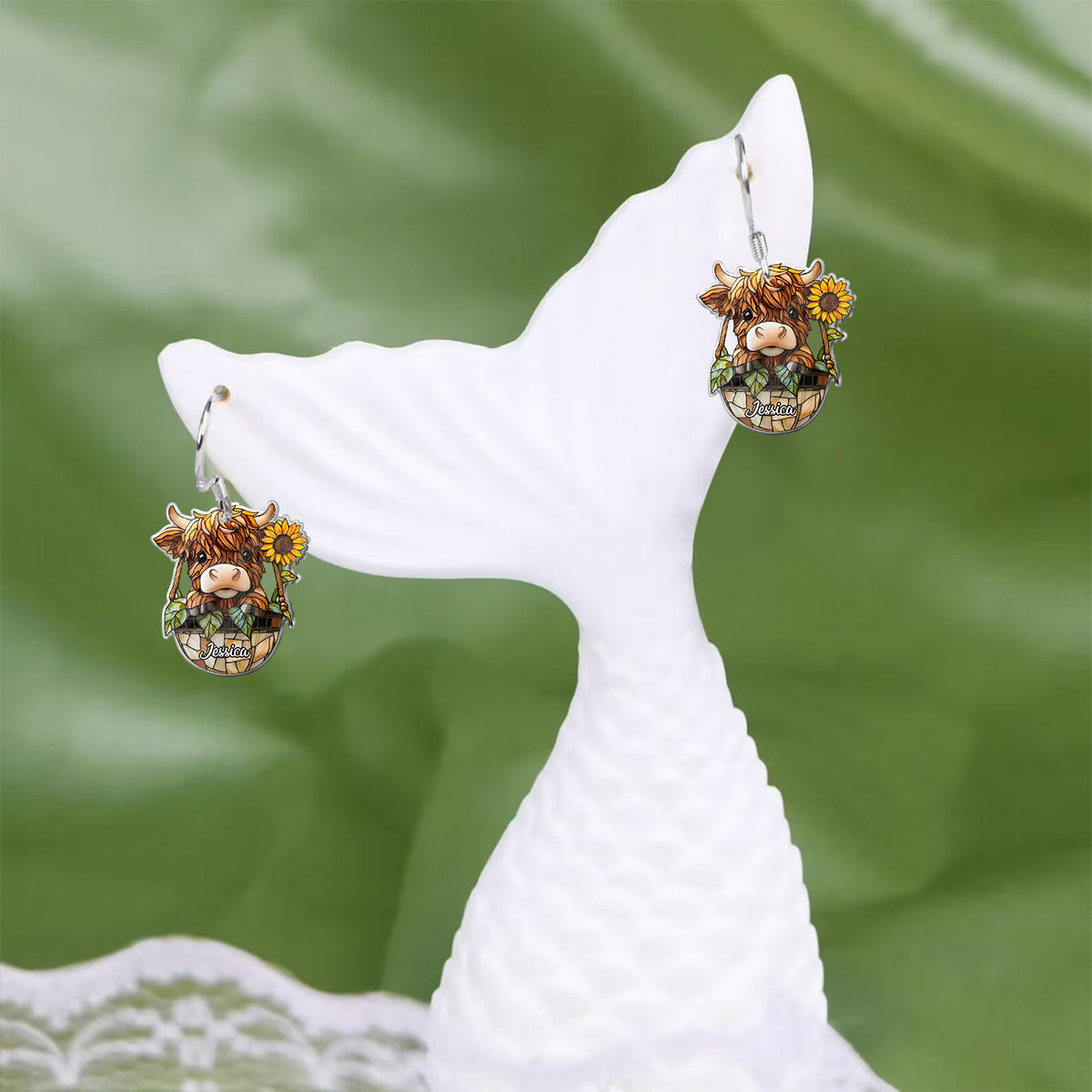 Boucles d'oreilles personnalisées vache des Highlands et tournesol - Mignonnes boucles d'oreilles vache des Highlands