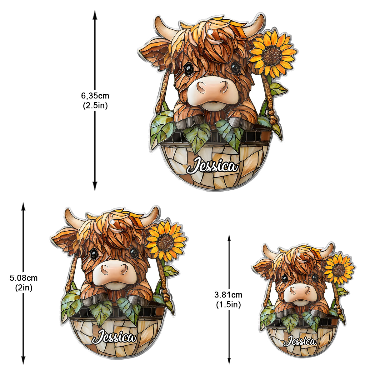 Boucles d'oreilles personnalisées vache des Highlands et tournesol - Mignonnes boucles d'oreilles vache des Highlands