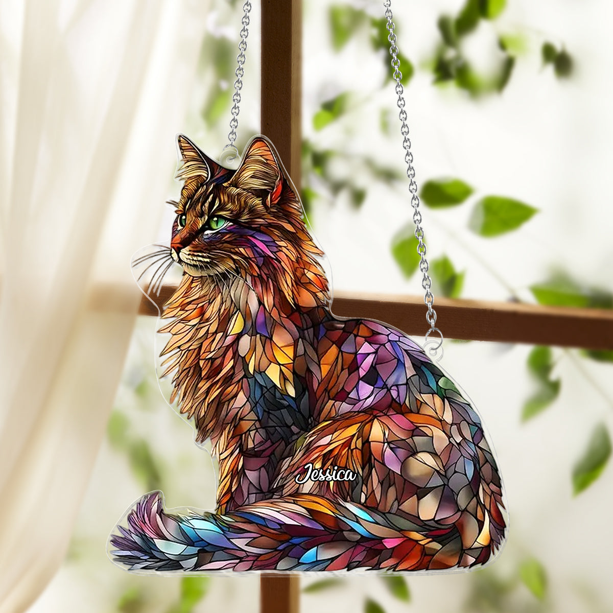 Maine Coon Suncatcher - Personalized Cat Window Hanging Suncatcher Ornament