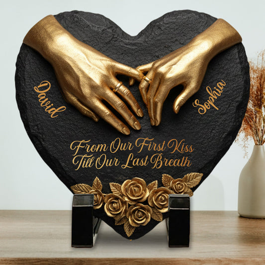 De notre premier baiser à notre dernier souffle - Pierre en forme de cœur personnalisée pour couple