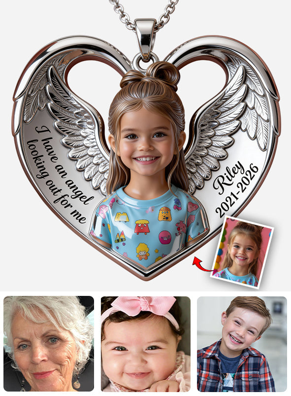 I Have An Angel Looking Out For Me - Personalized Memorial Shaped Metal Pendant Necklace