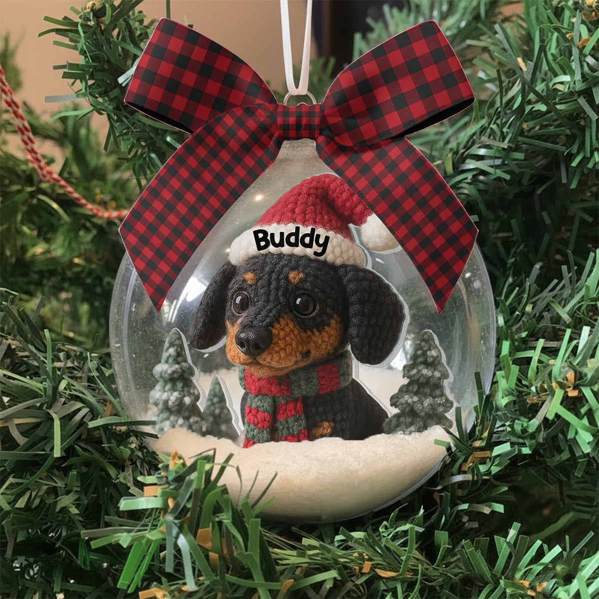 Boule à neige personnalisée pour animaux de compagnie - Décoration de Noël avec un chien et un nœud