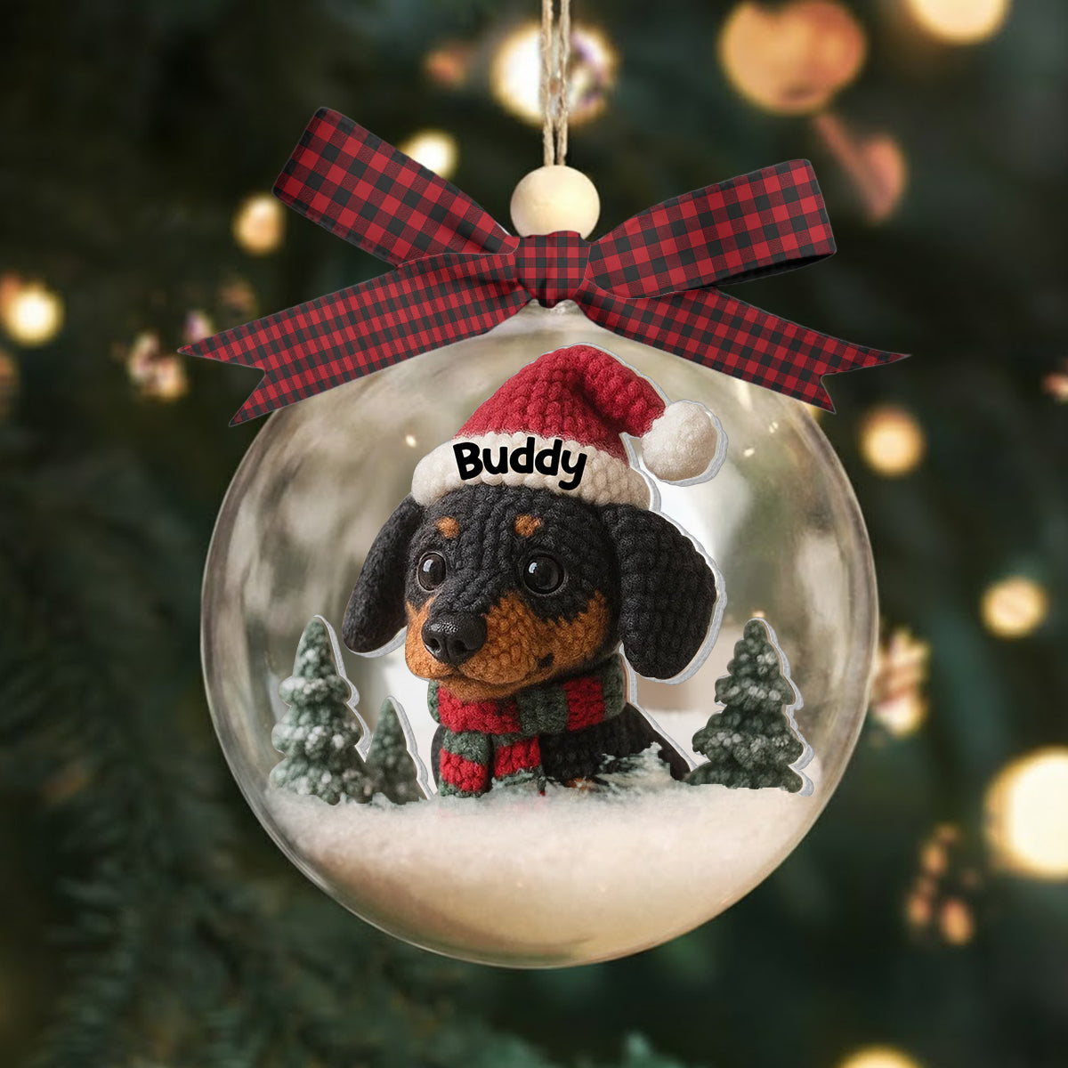 Boule à neige personnalisée pour animaux de compagnie - Décoration de Noël avec un chien et un nœud