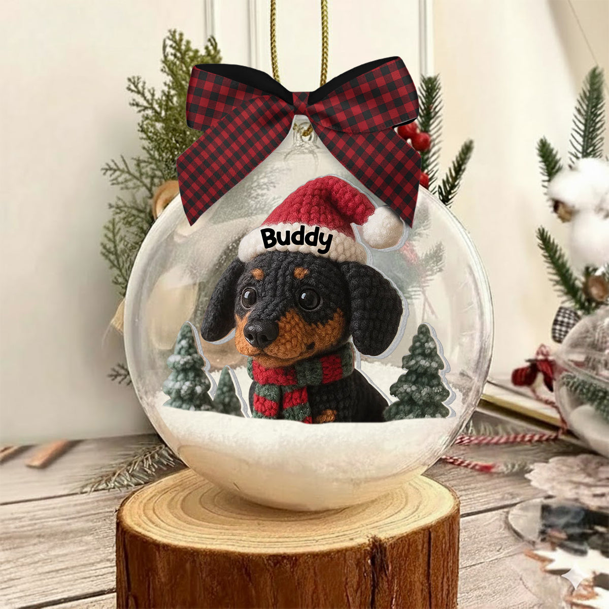 Boule à neige personnalisée pour animaux de compagnie - Décoration de Noël avec un chien et un nœud