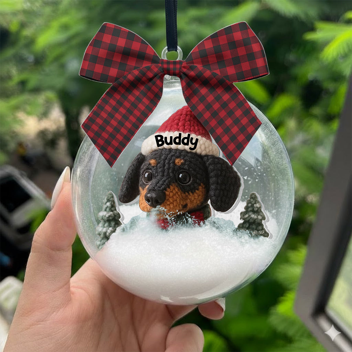 Boule à neige personnalisée pour animaux de compagnie - Décoration de Noël avec un chien et un nœud