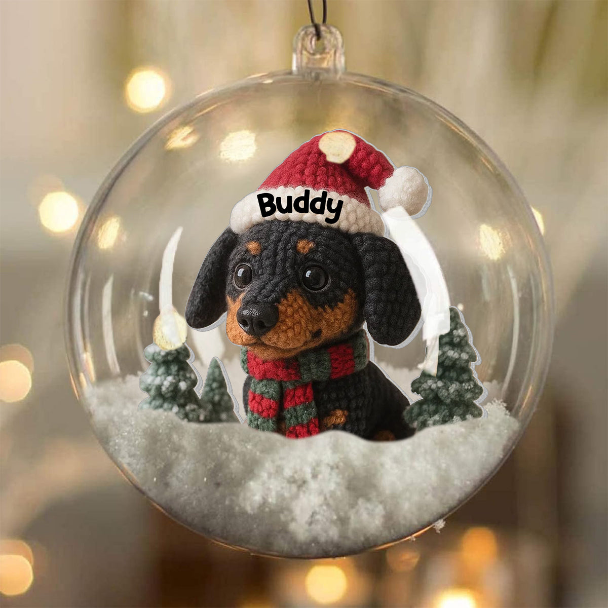 Boule à neige personnalisée pour animaux de compagnie - Décoration de Noël avec un chien et un nœud