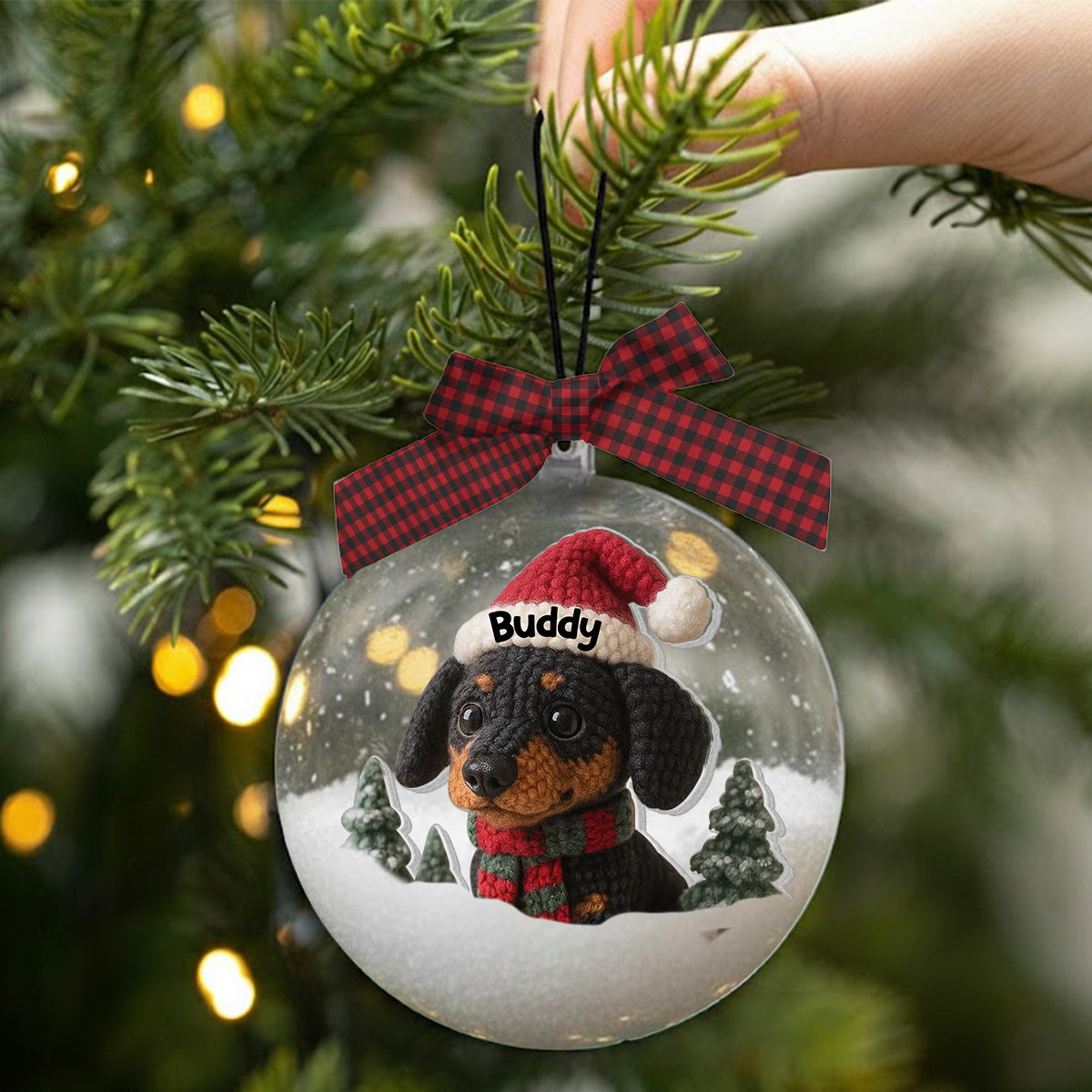 Boule à neige personnalisée pour animaux de compagnie - Décoration de Noël avec un chien et un nœud