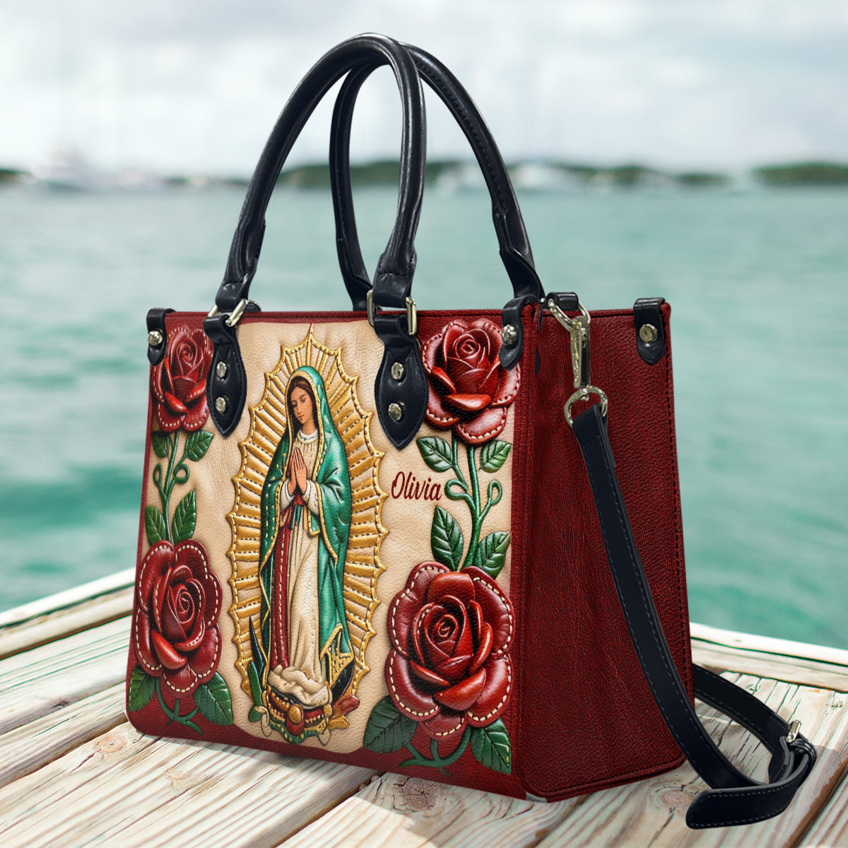 Our Lady Of Guadalupe - Personalized Christian Leather Handbag
