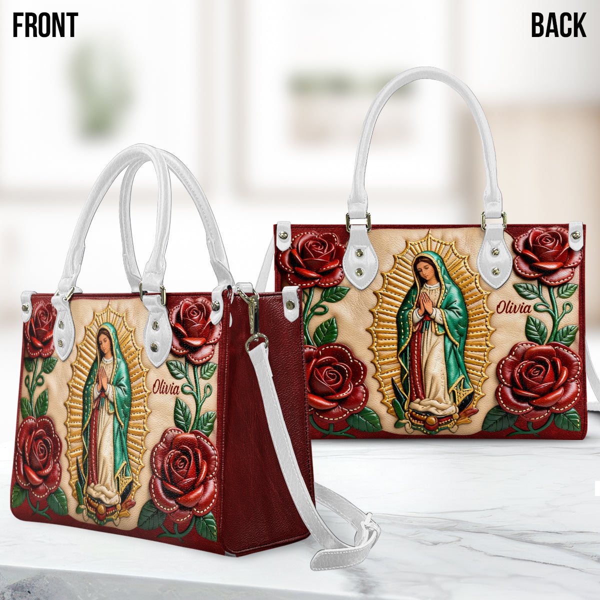 Our Lady Of Guadalupe - Personalized Christian Leather Handbag