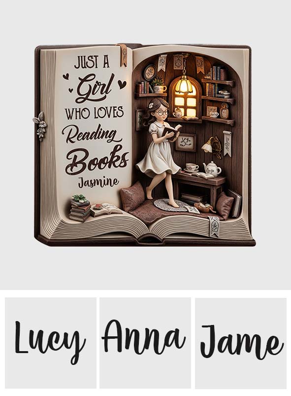 Une fille qui aime lire des livres - Plaque acrylique personnalisée en forme de livre
