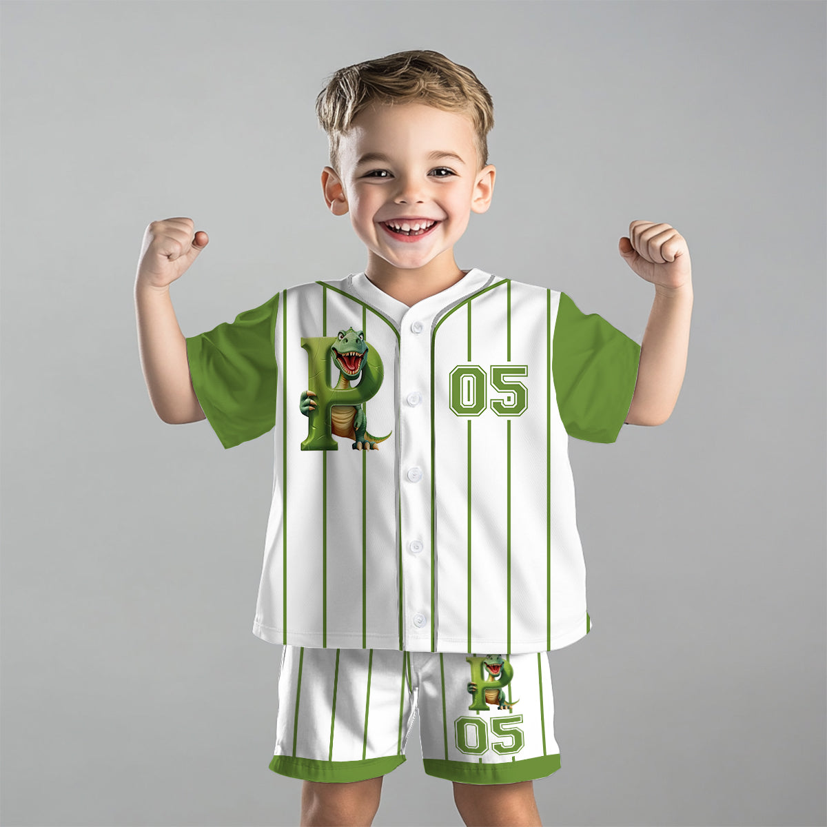 Ensemble alphabet dinosaure mignon pour enfant - T-shirt et short personnalisés en jersey pour enfant 