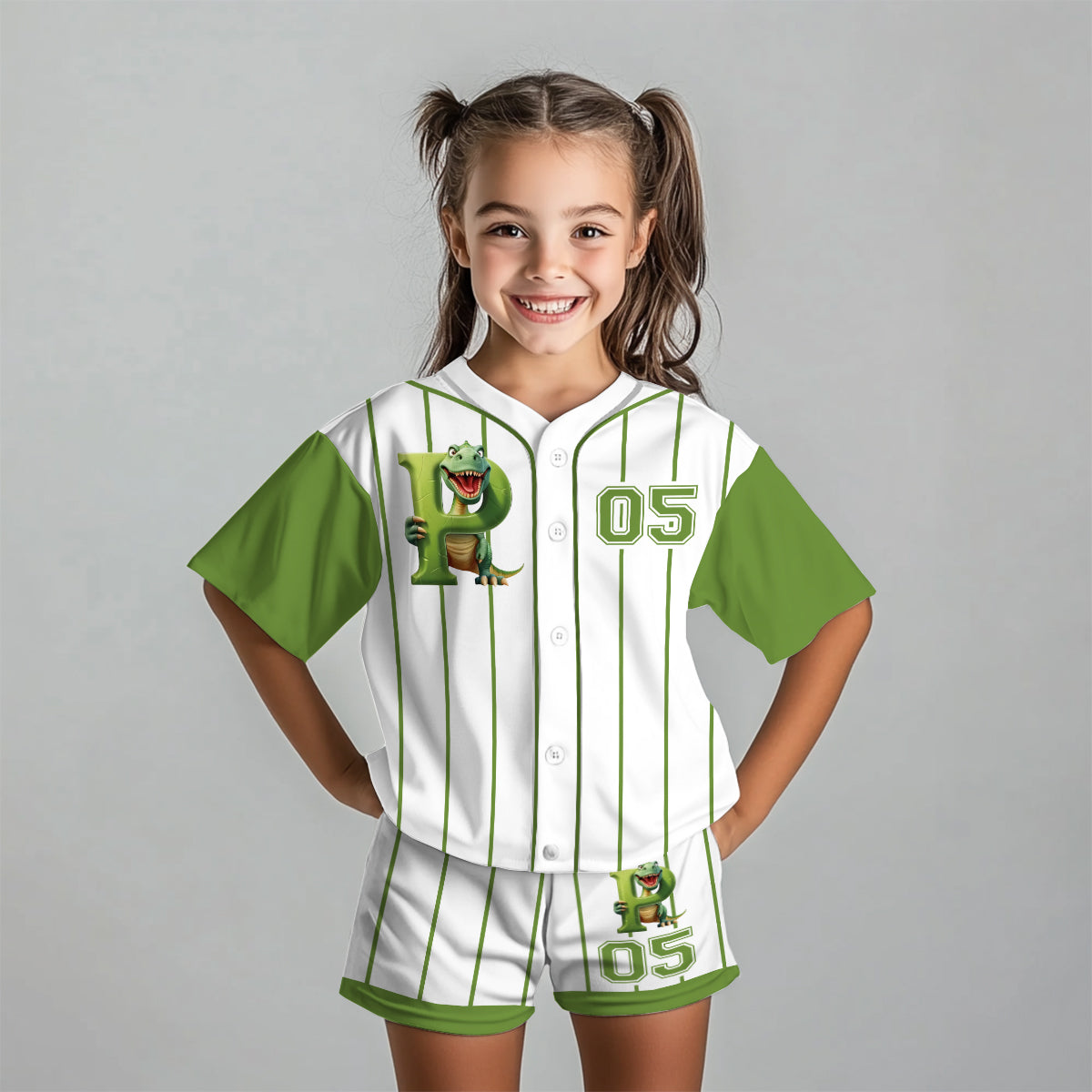 Ensemble alphabet dinosaure mignon pour enfant - T-shirt et short personnalisés en jersey pour enfant 