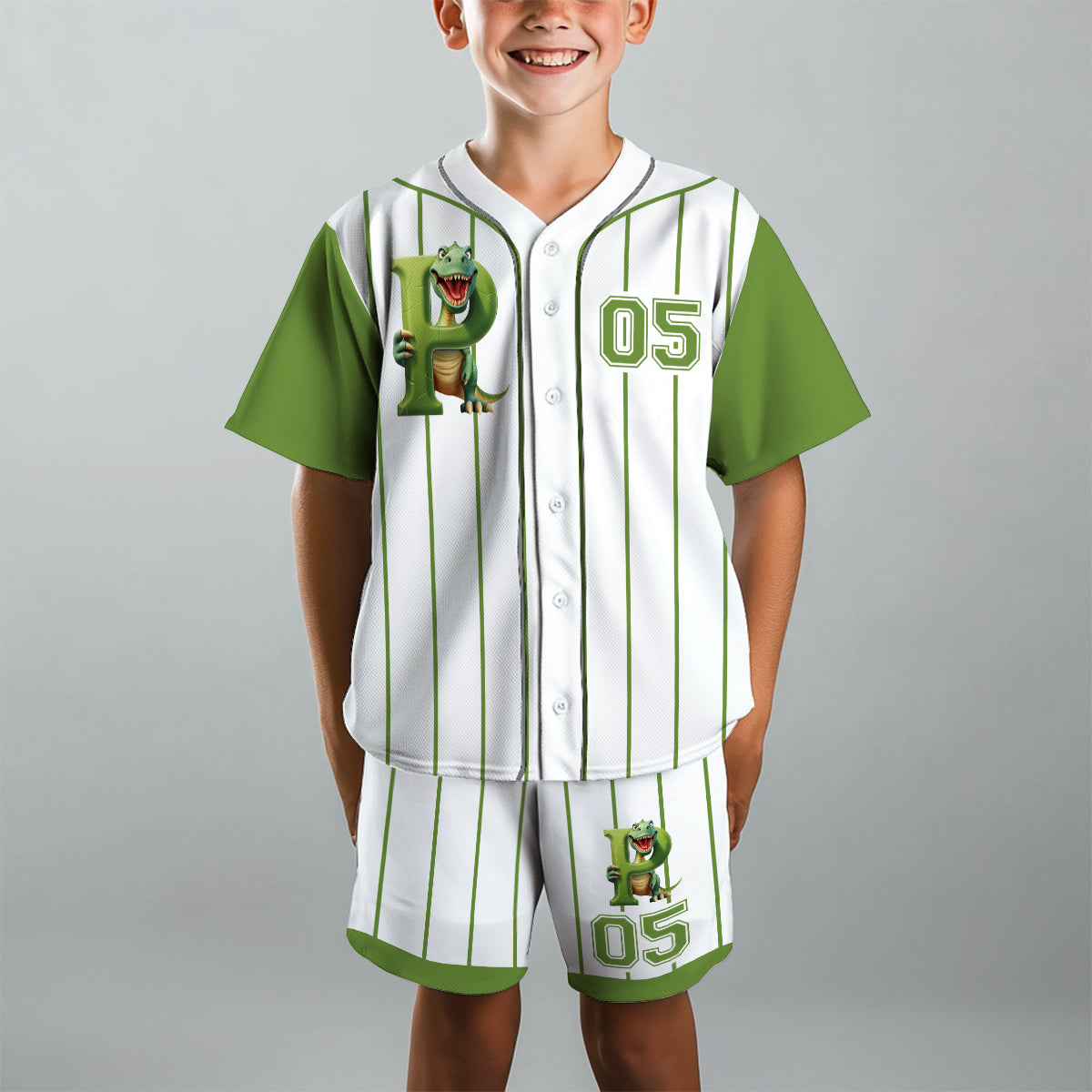 Ensemble alphabet dinosaure mignon pour enfant - T-shirt et short personnalisés en jersey pour enfant 