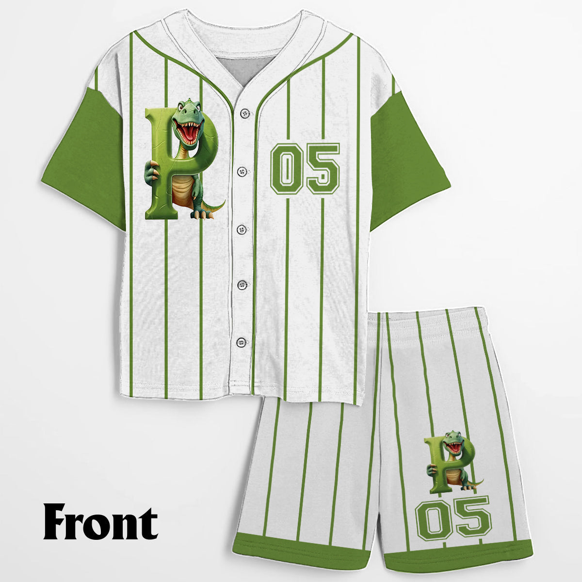 Ensemble alphabet dinosaure mignon pour enfant - T-shirt et short personnalisés en jersey pour enfant 