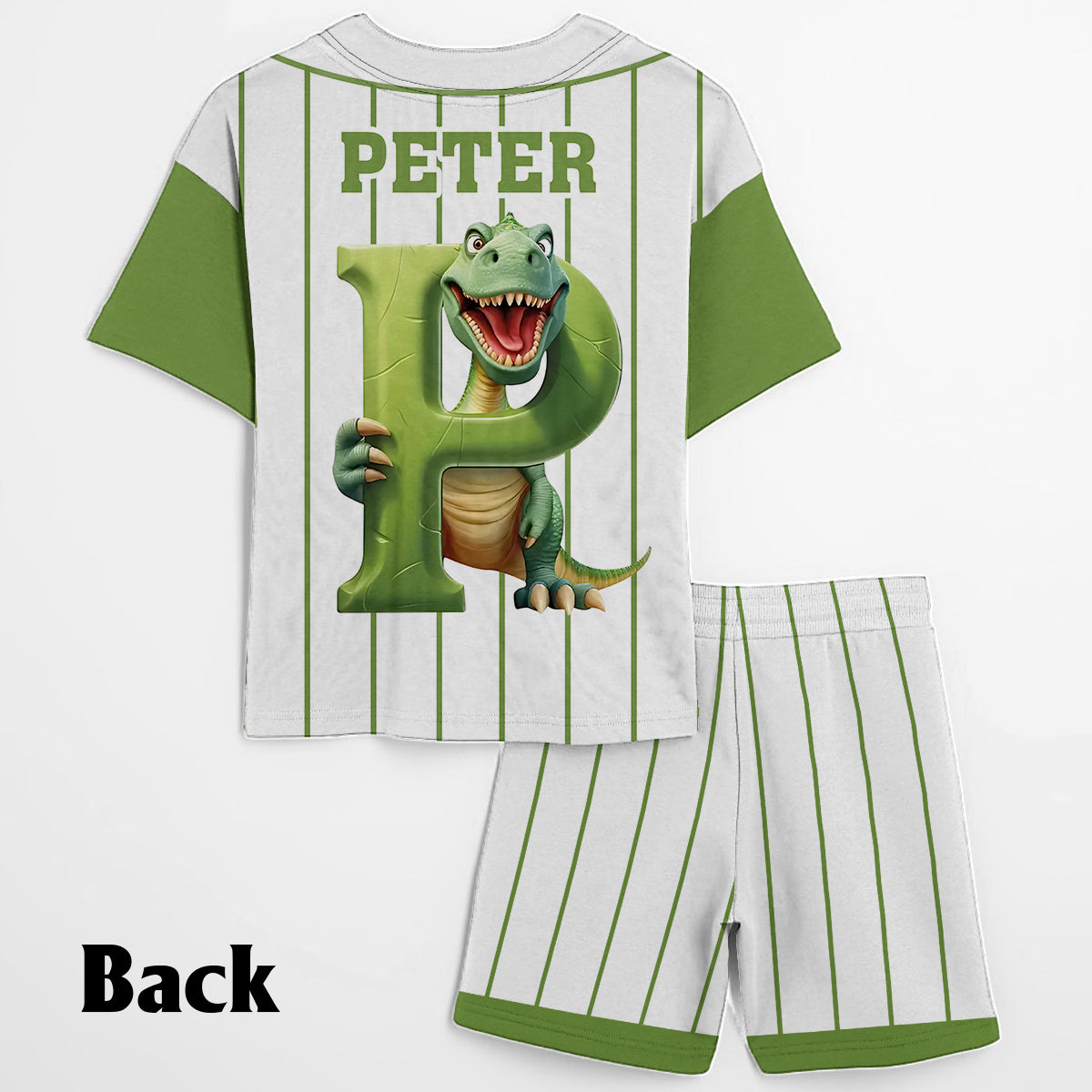 Ensemble alphabet dinosaure mignon pour enfant - T-shirt et short personnalisés en jersey pour enfant 