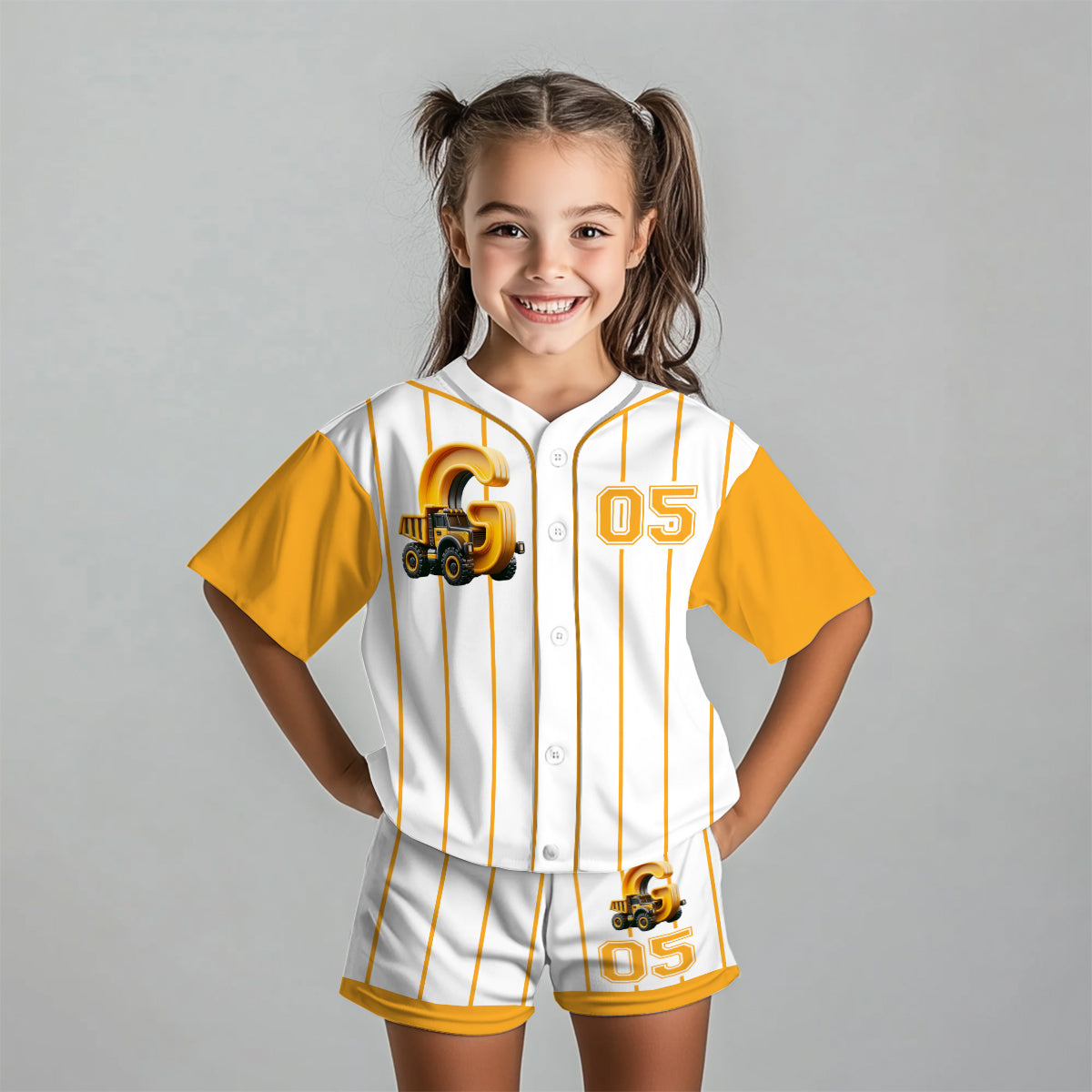 Ensemble alphabet camion mignon pour enfant - T-shirt et short personnalisés pour enfant 