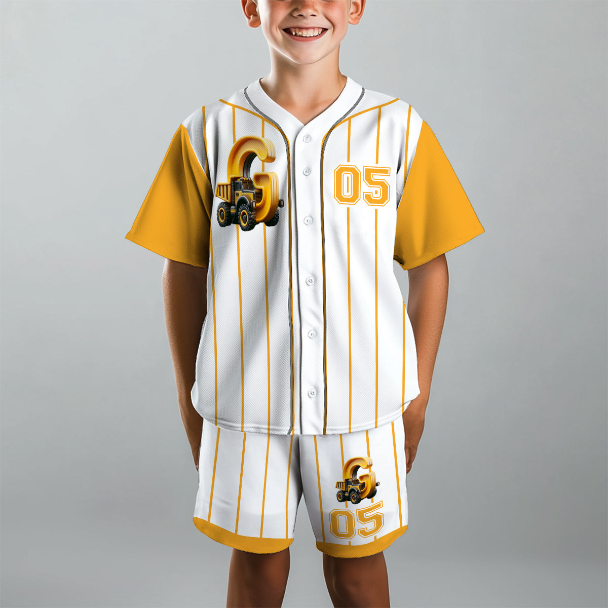 Ensemble alphabet camion mignon pour enfant - T-shirt et short personnalisés pour enfant 