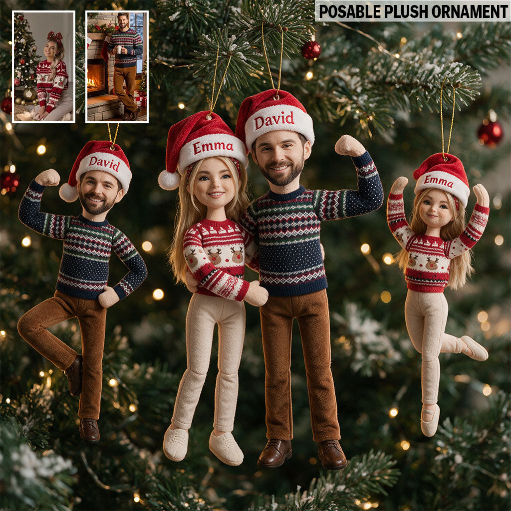 Funny Posable Plush Ornament Gift For Couple, Family, Friends - Personalized Couple Poseable Doll Ornament